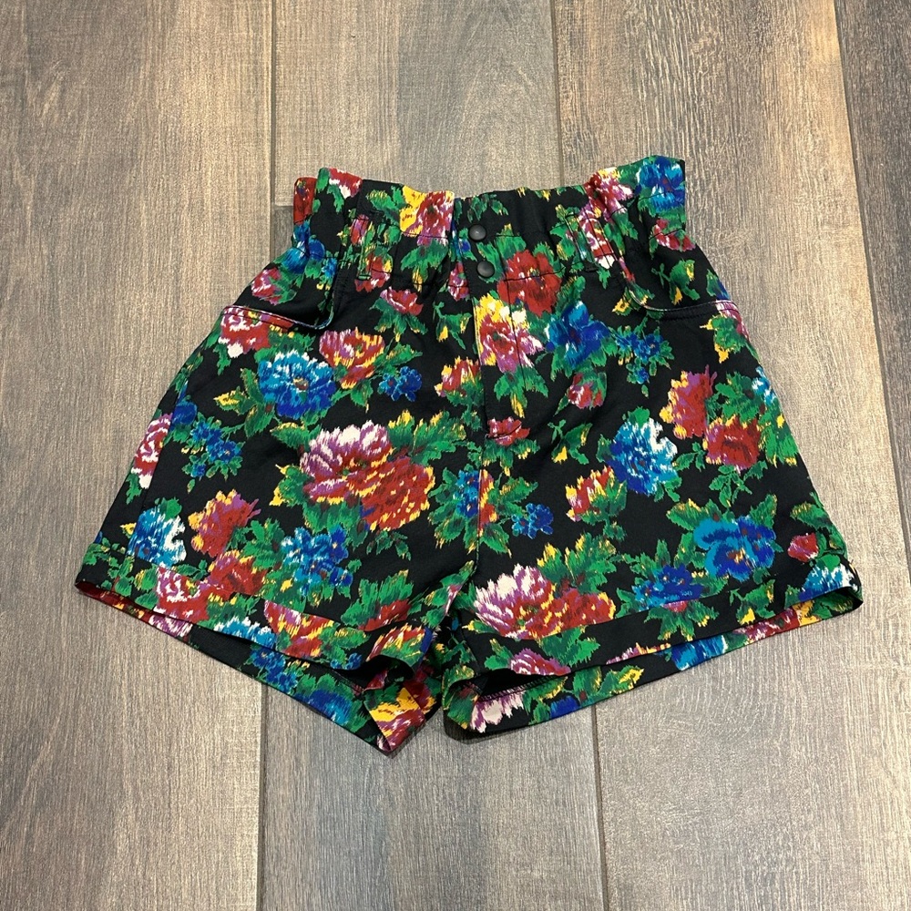 Zara Black Floral Print High Waist Bermuda Shorts Sz S New - Picture 2 of 8